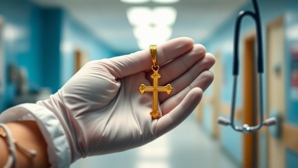Healthcare professional holding cross pendant, symbolizing pro-life health insurance in Texas.
