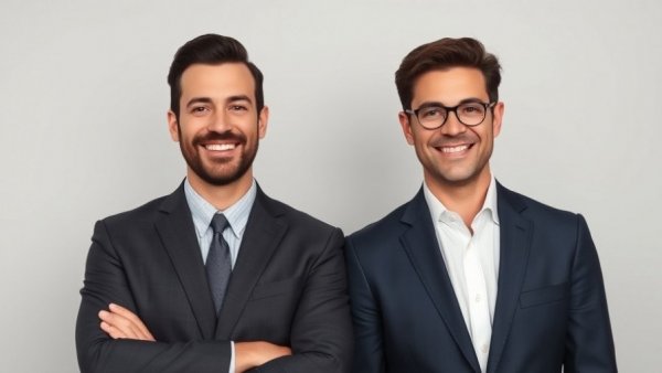 Two confident businessmen smiling, promoting pro-life health insurance.
