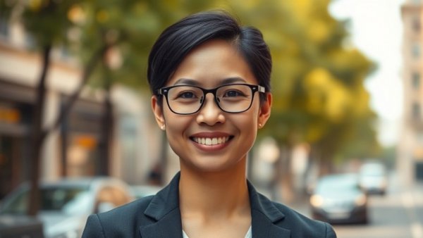 Professional woman discussing agitation in Alzheimer's disease, urban background.