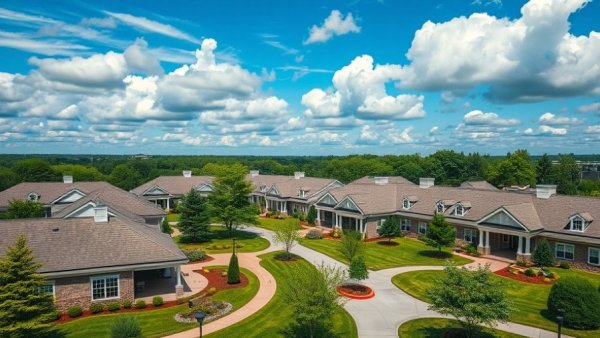 Aerial view of retirement housing community in Houston Bay Area.