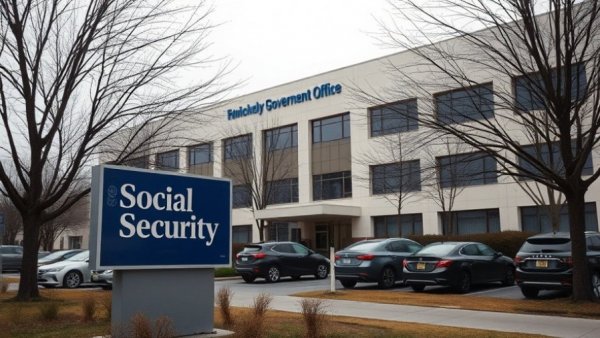 Exterior view of Social Security building with bare trees.