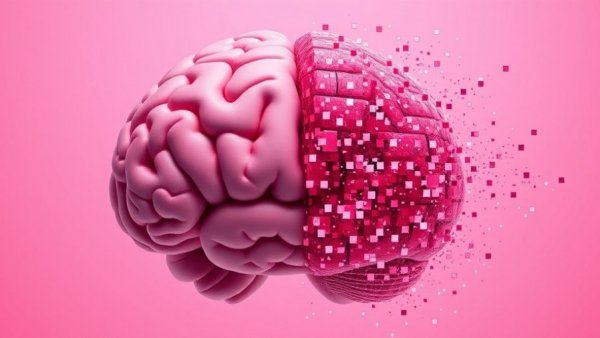 Brain imagery illustrating Sox9's role in Alzheimer's treatment through visual disintegration.