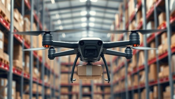 Advanced drone in a warehouse showcasing Symbotic investment opportunities.