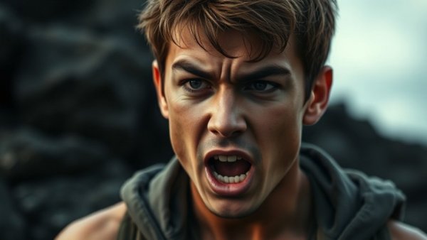 Intense young man in dark setting, expressing passion - Charlie Sheen Karate Kid decision.