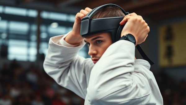 Atousa Golshadnezhad, focused karate match in arena.