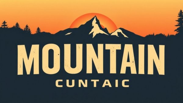 Mountain-themed logo with sunrise and forest, Shelby MI