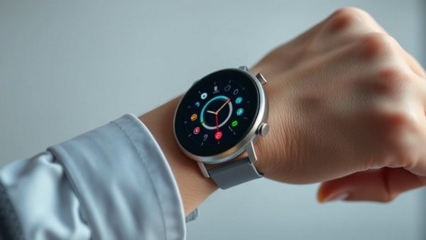 Smartwatch displaying medical app interface, wearable medical devices.