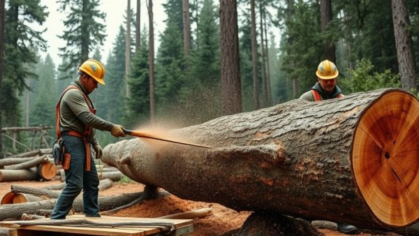 Emergency tree service workers in Greensboro cutting large tree trunks.