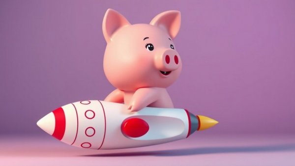 Pink piggy bank on rocket, exploring investment concepts.