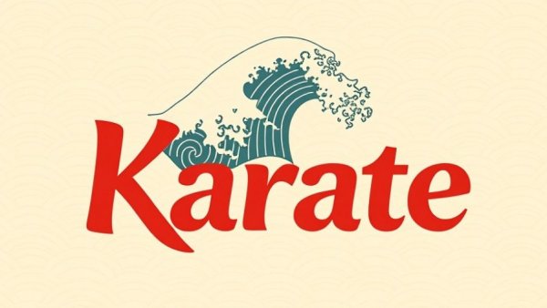 Shotokan Karate lessons flyer with wave pattern background.