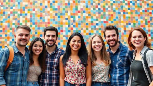 Group enjoying independent living for seniors in Muskegon, vibrant art wall.