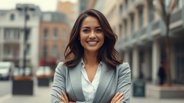 Understanding Agitation in Alzheimer's: Professional woman smiling outdoors.