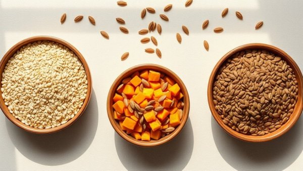 Artistic arrangement of seeds for seed cycling for women's health.