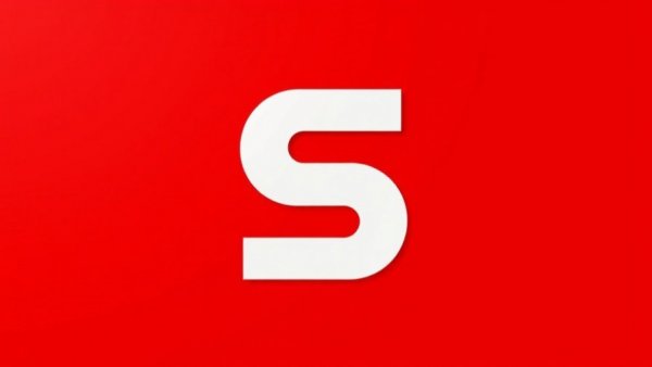 Bold red and white S logo, vibrant and minimalistic design.