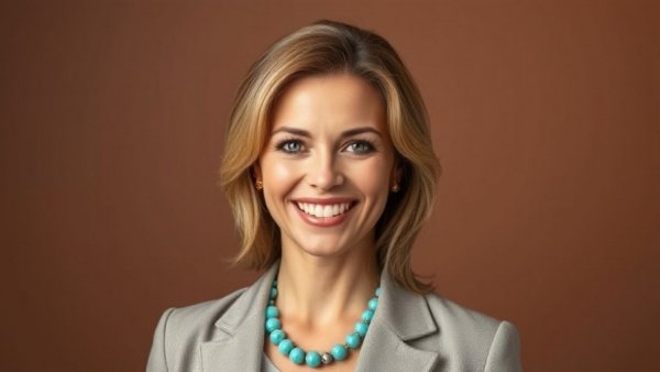 Senior care advisor in Muskegon smiling warmly, studio portrait.