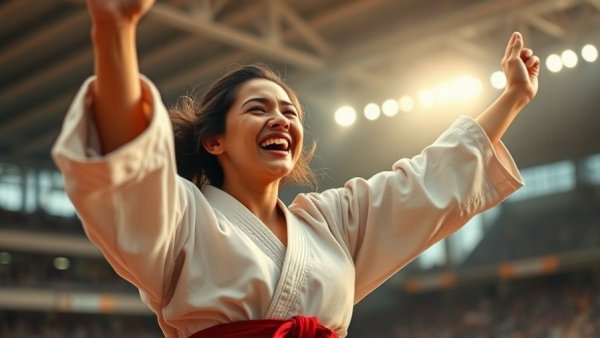 Iranian female karateka celebrates winning gold