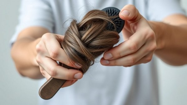 Senior hand with hair loss due to stress, holding hair clump.