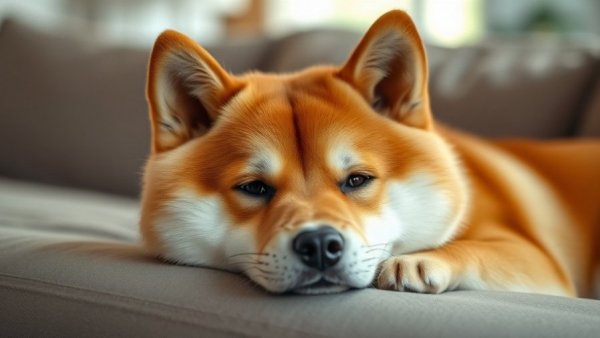 Adorable Shiba Inu resting, showing calmness. Explore shiba inu surge reasons.