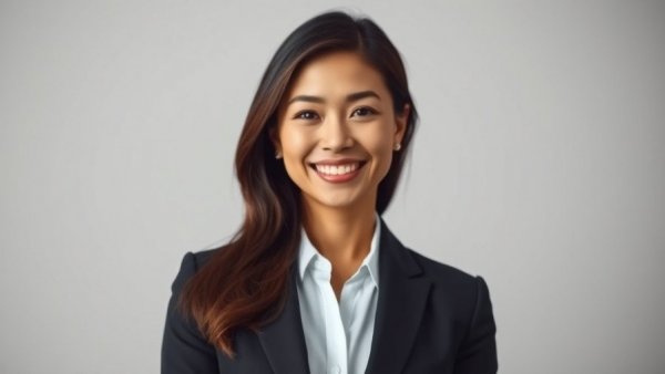 Professional woman smiling in black and white portrait for senior care insurance options