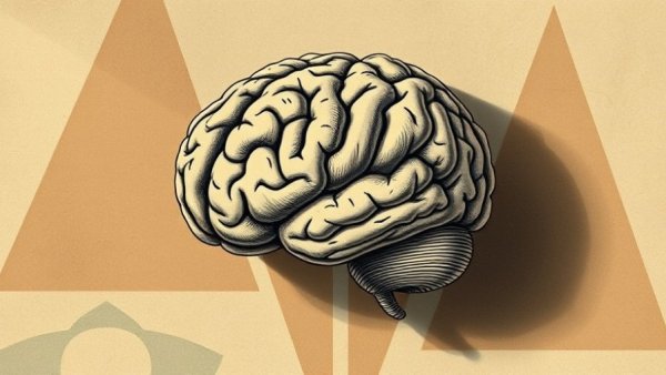 Vintage brain illustration on geometric background explaining how memory works.