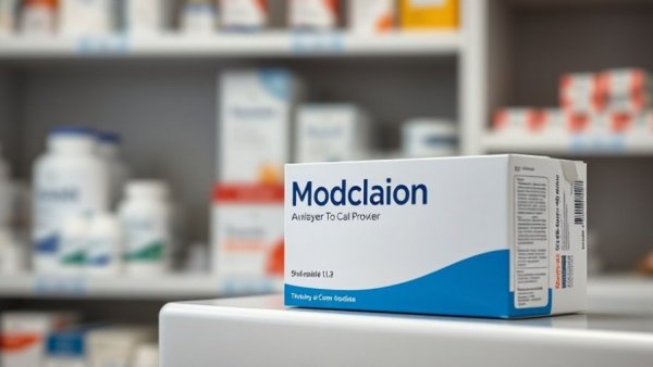 Close-up of medication box on pharmacy shelf.