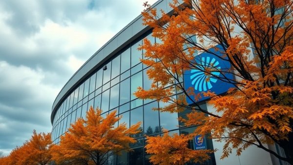 Novo Nordisk signage in front of modern building in autumn.