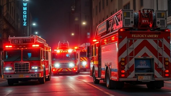 Emergency response at nighttime scene after fatal tree trimming incident.