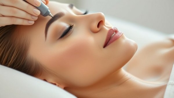 Radiofrequency microneedling treatment on woman's forehead in spa.