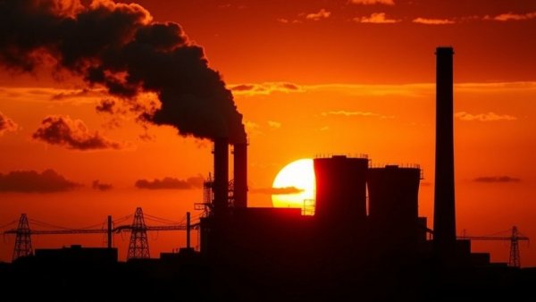 BWX Technologies power plant silhouette at sunset.