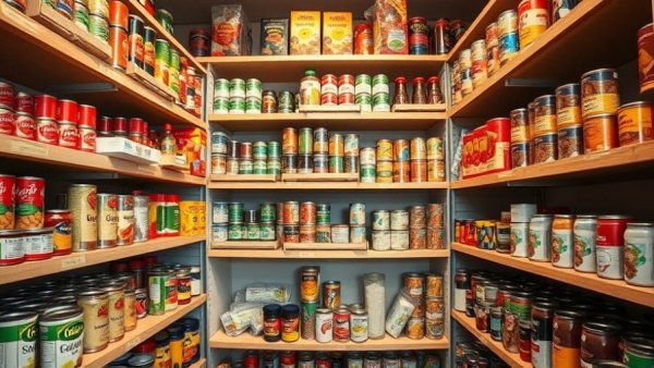 Westland food pantry shelves filled with canned goods, safety updates.