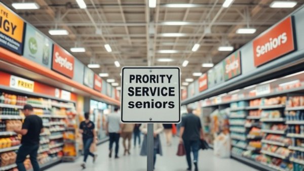 Priority service for seniors sign in supermarkets.