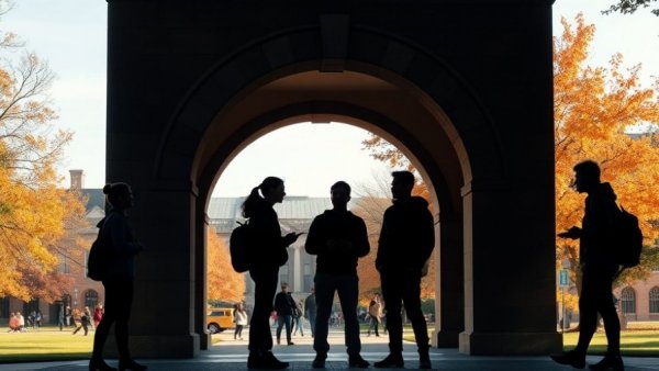 Community dialogue initiatives at Harvard under a campus archway.