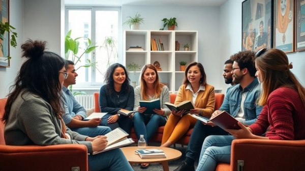 Creative writing workshop with engaged collaboration in a bright room.