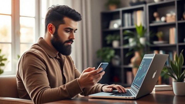 Maximize retirement income: Man analyzing investments at home