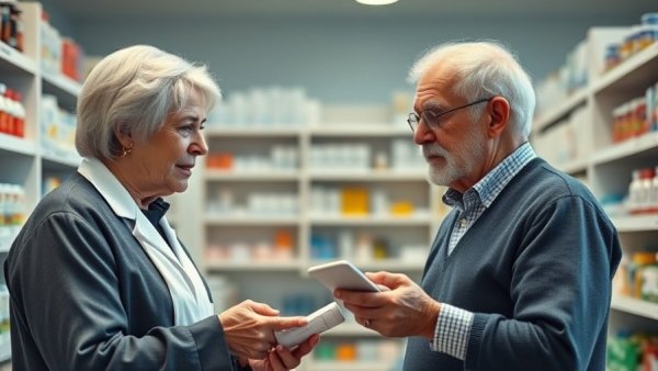 Pharmacist explaining medication to older man, related to lower prices Medicare Part D drugs 2027.