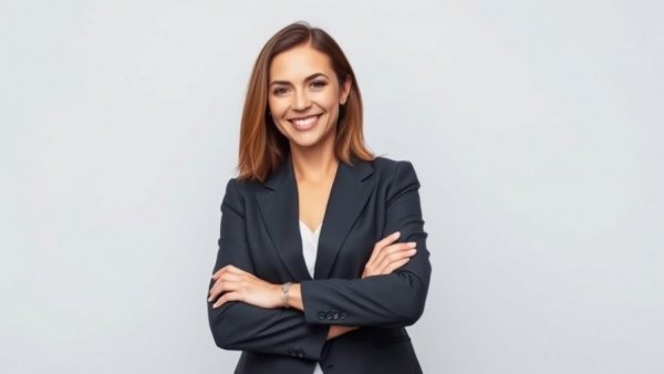 Confident businesswoman smiling, Michigan startup insights.
