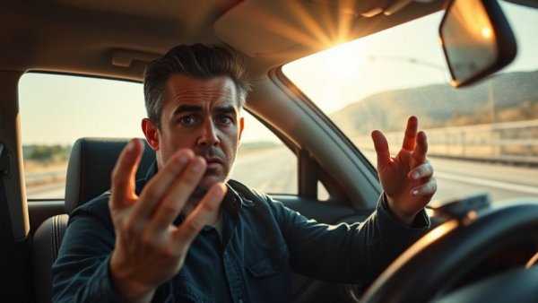 Frustrated driver on Michigan highway expressing concern.