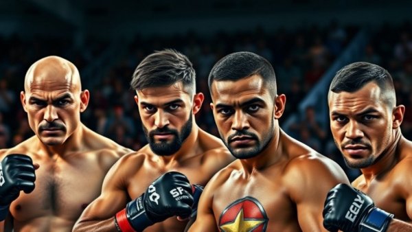 Diverse UFC veterans showcasing expressions at MMA event.