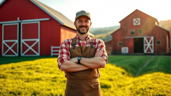 Farmer standing by a red barn illustrating Xero's role in small business growth