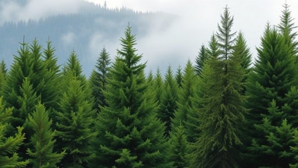 Dense evergreen trees in Michigan forest for Trees for Troops program.