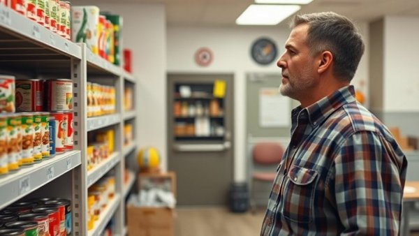 Community room with canned goods amid SNAP delays in Michigan.