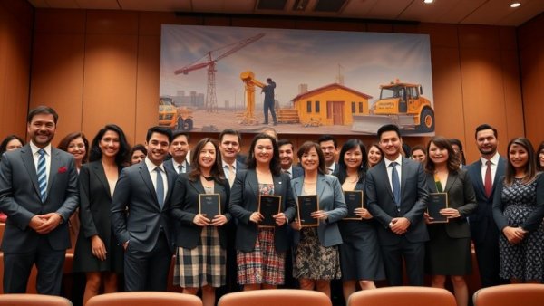 Michigan construction hall of fame inductees at awards ceremony.