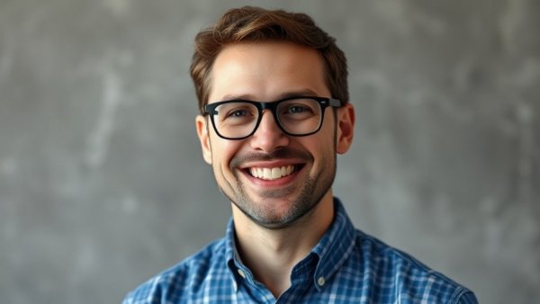Portrait of smiling man in blue checkered shirt against gray background, FullSpeed Automotive CEO appointment news.