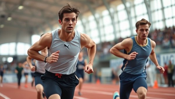 Michigan track and field athletes at opening season events, intense competition.