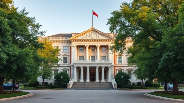 View of a courthouse building with lush trees suggesting limits on courthouse immigration arrests.