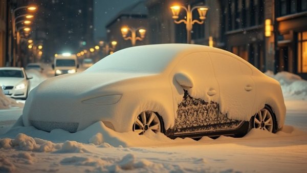 Car covered in snow showcasing Michigan winter experiences.