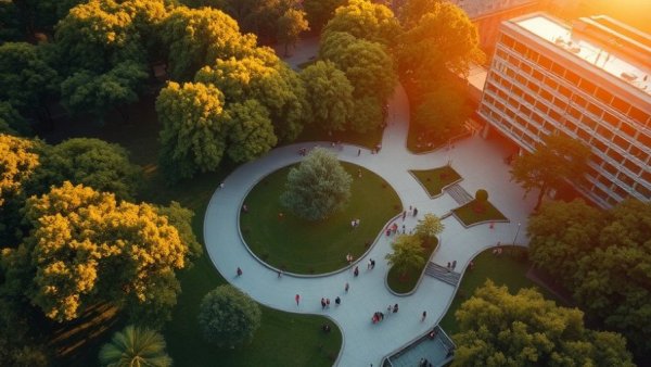 Lively park scene enhanced by sunset, boosting US states tourism.