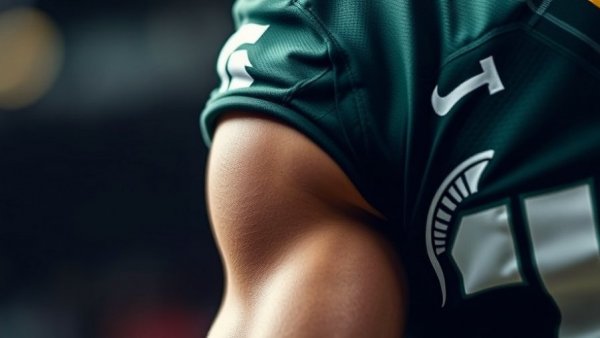 Close-up of Michigan State Spartans jersey logo highlighting athletics.