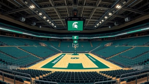 Michigan State University basketball court in a spacious stadium.