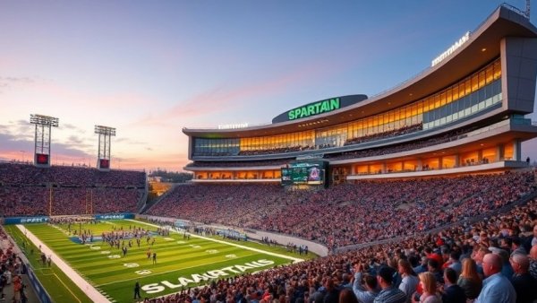 Spartan Stadium at twilight, highlighting Michigan State athletics donation theme.